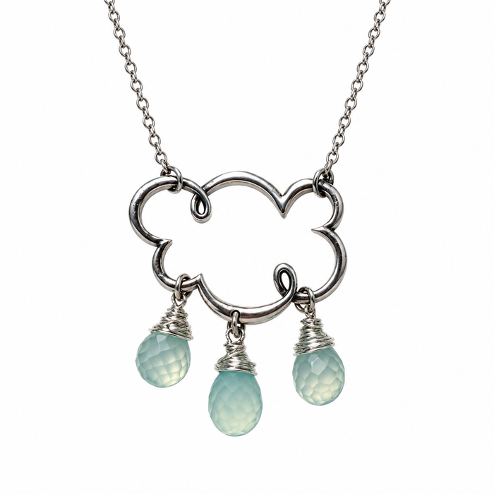 Sterling Silver Cloud & Aquamarine Raindrop Necklace