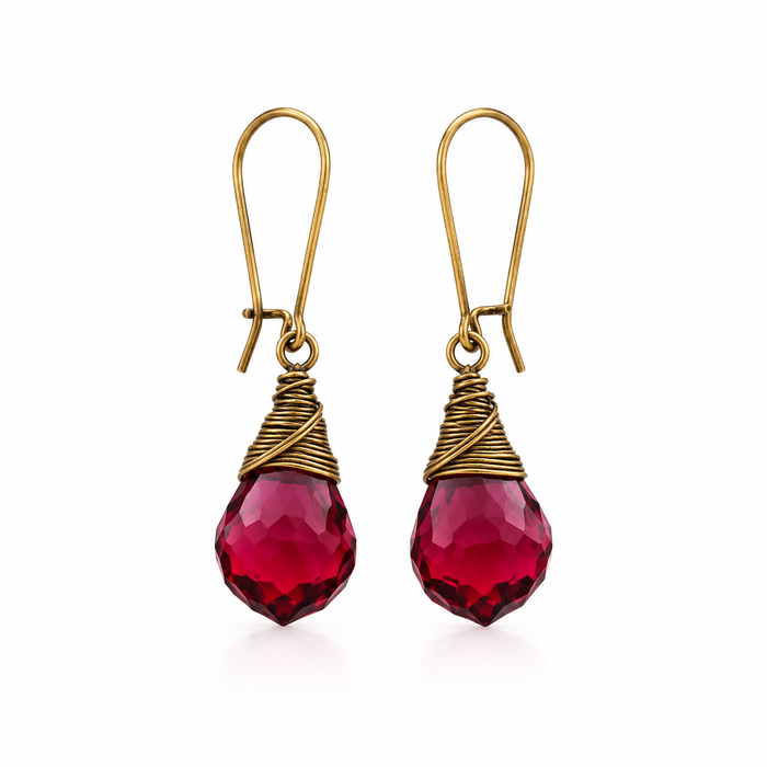 Ruby Swarovski Crystal Baroque Briolette Earrings – Antique Brass