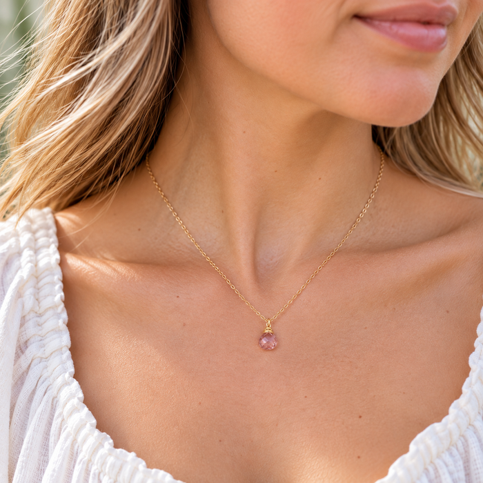 Strawberry Quartz Briolette Necklace – 14K Gold Filled