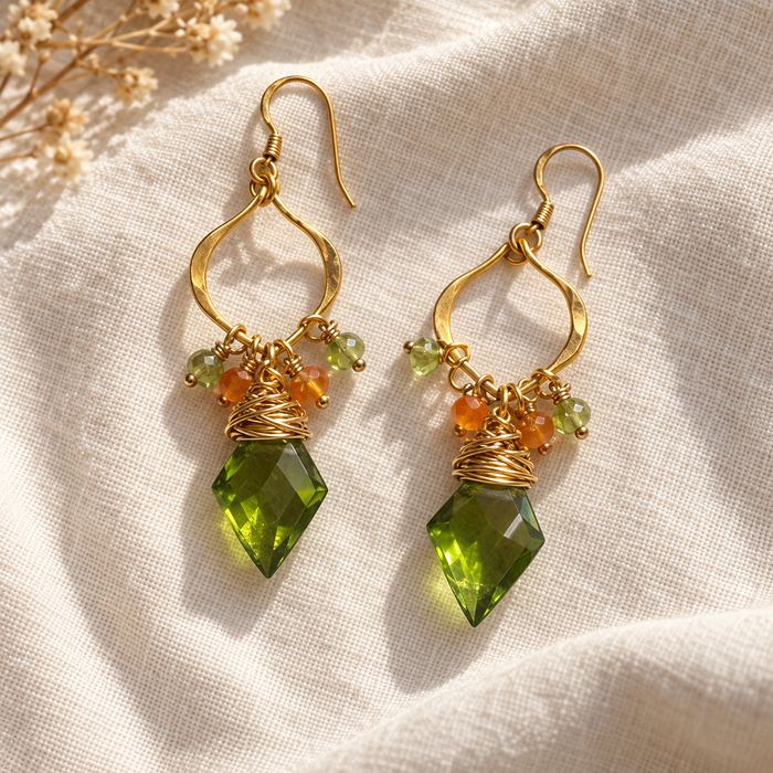 Peridot & Carnelian Gold Filled Earrings