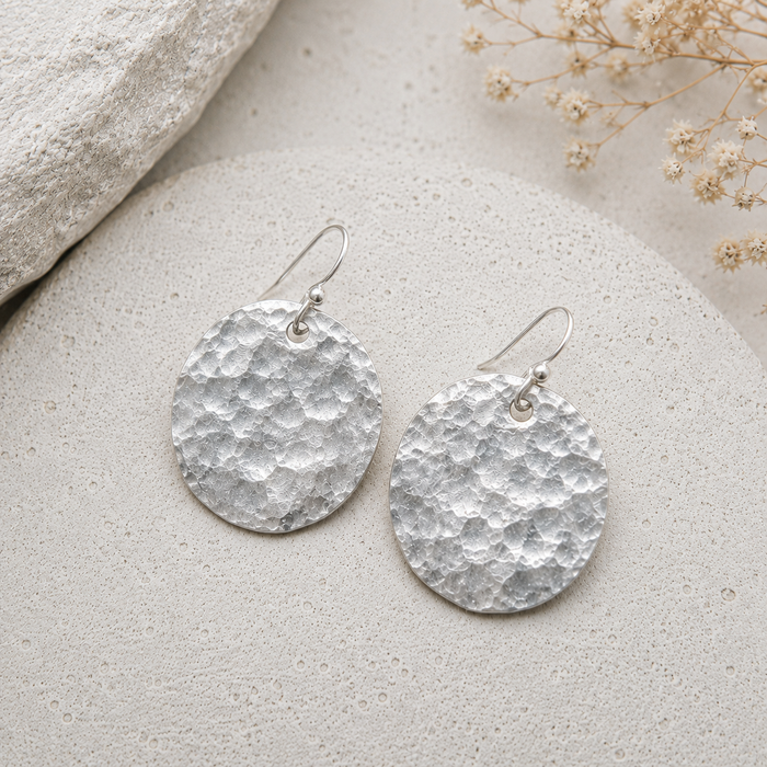 Hand Forged Sterling Silver Disc Earrings