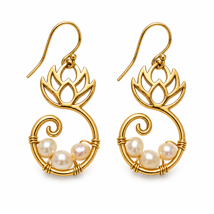 Lotus & Freshwater Pearl Earrings
