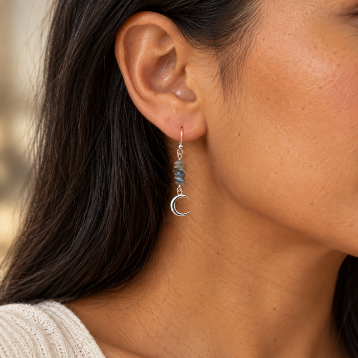 Labradorite Crescent Moon Earrings – Sterling Silver