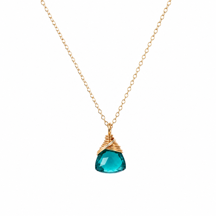 Teal Hydro Quartz Necklace | Wire Wrapped 14K Gold Filled