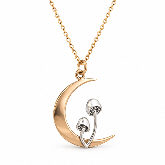 Mushroom Moon Necklace – Sterling Silver & Bronze