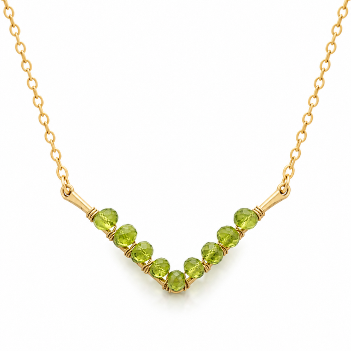 Peridot V Necklace – One-of-a-Kind Gold Filled Wire Wrapped Jewelry