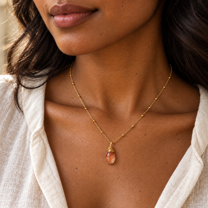 Indian Sunstone Teardrop Necklace
