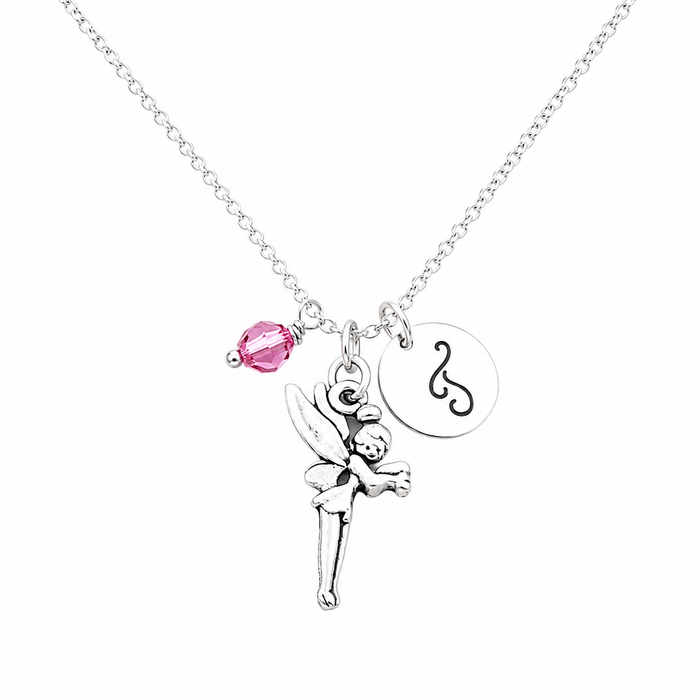 Fairy Necklace – Sterling Silver with Birthstone & Initial Charm
