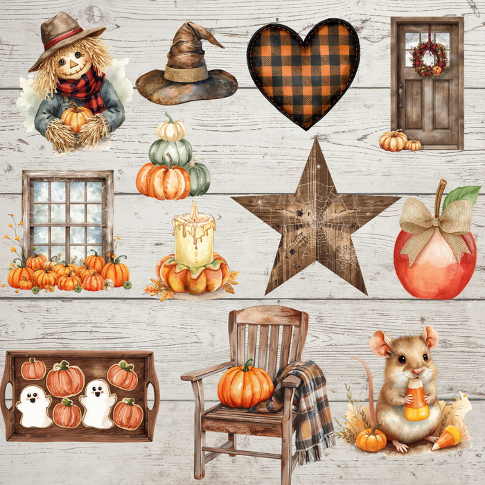 Farmhouse Halloween Clipart Bundle – 125 Watercolor PNGs – Rustic Fall Pumpkins, Ghosts, Cats, Sunflowers & More (300 DPI, Instant Download)
