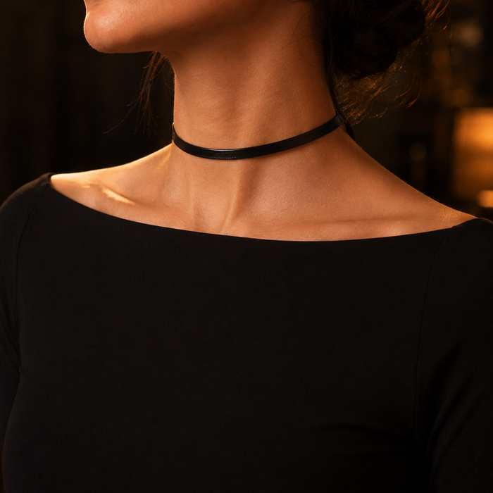 Black Genuine Leather Choker Necklace