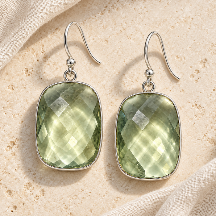 Green Amethyst Rectangle Earrings in Sterling Silver