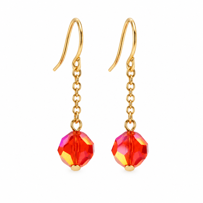 Dainty Red Swarovski Crystal Chain Dangle Earrings – Gold Brass