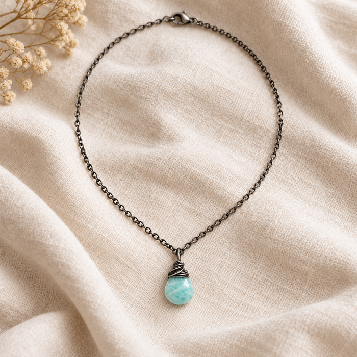 Amazonite Necklace in Oxidized Sterling Silver – One of a Kind