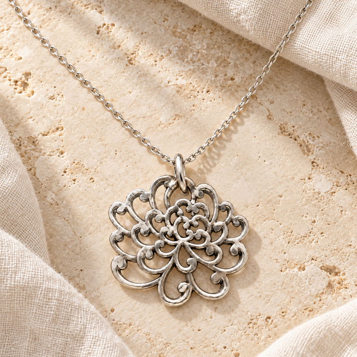 Sterling Silver Openwork Flower Necklace