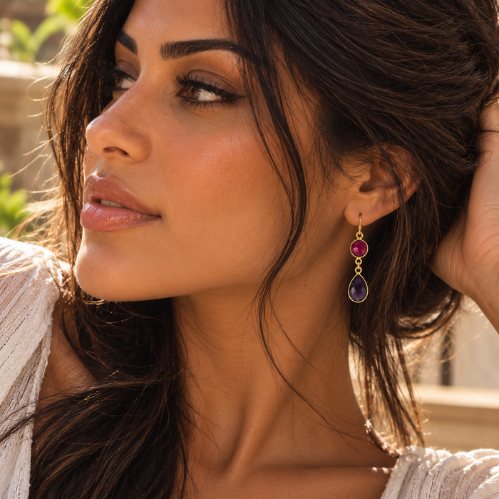 Dyed Ruby & Amethyst Gemstone Drop Earrings – 14k Gold Filled