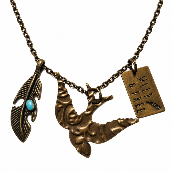 Wild & Free Hand-Stamped Brass Charm Necklace