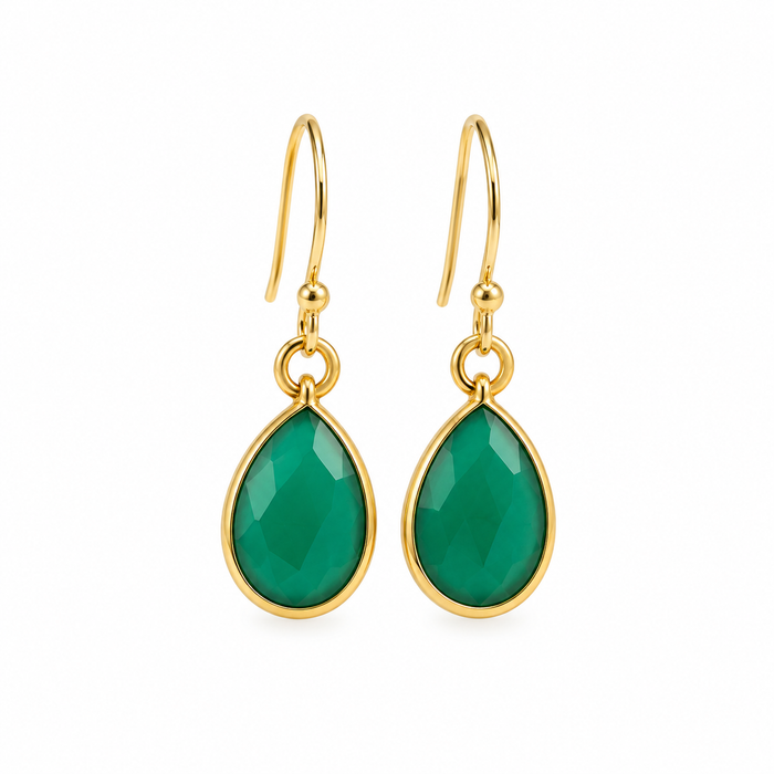 Dainty Green Onyx Drop Earrings – 14K Gold Filled