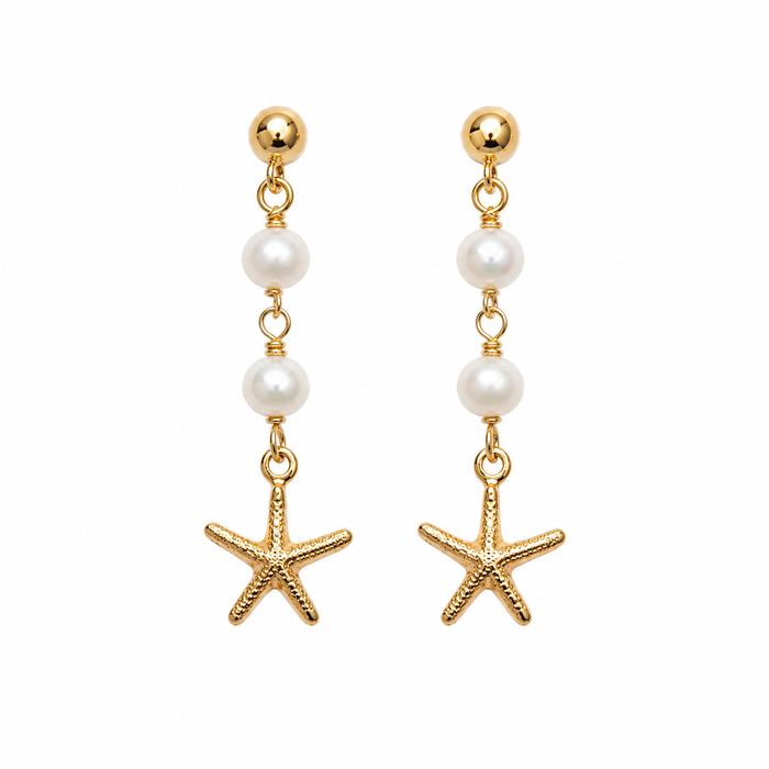 Gold Filled Starfish & Freshwater Pearl Drop Earrings | OOAK