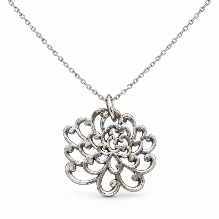 Sterling Silver Openwork Flower Necklace