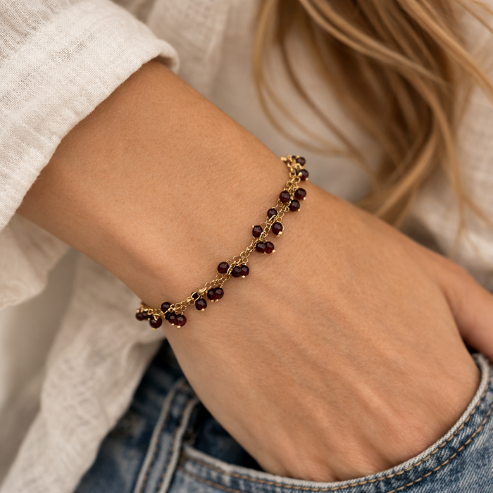Garnet Gemstone Cluster Bracelet – Gold Filled – Handmade in Raleigh NC – January Birthstone Bracelet
