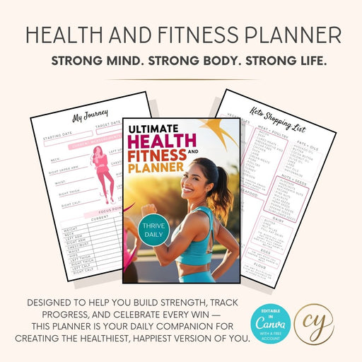 Printable 64-page Ultimate Fitness and Health Planner - editable in Canva