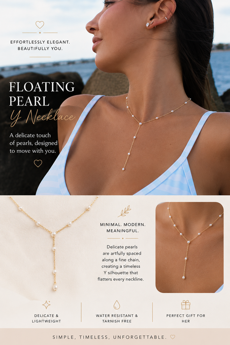Floating Pearl Y Necklace | Sterling Silver or Gold Filled Pearl Necklace