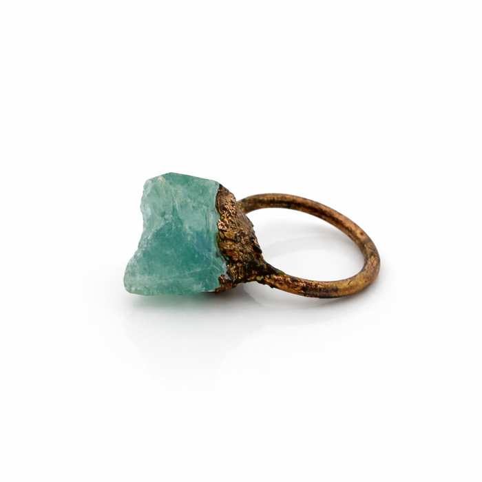 Electroformed Green Fluorite Statement Ring – One of a Kind Copper Crystal Ring – Size 5.5