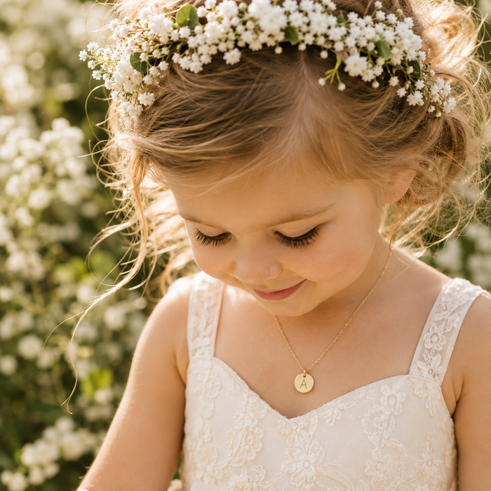 Flower Girl Initial Necklace – Personalized 14k Gold Filled Necklace for Girls