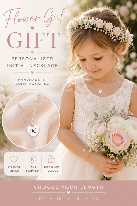 Personalized Sterling Silver Heart Flower Girl Necklace
