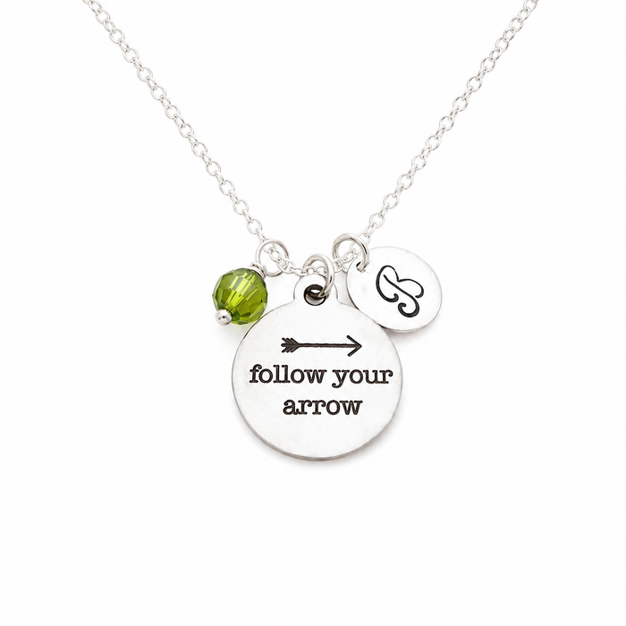 Follow Your Arrow Necklace – Sterling Silver with Birthstone & Initial Charm