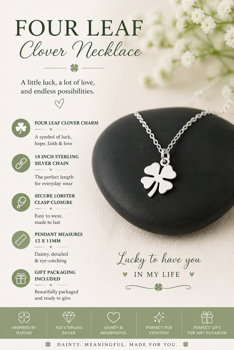 Four Leaf Clover Charm Necklace - Sterling Silver Jewelry