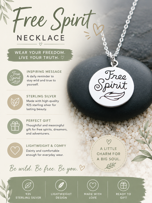 Free Spirit Necklace – Sterling Silver Quote Charm Necklace, Inspirational Gift