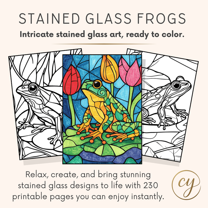 230 Stained Glass Frogs Coloring Pages – Printable PDF & Digital Coloring App Compatible