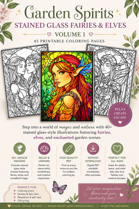 Garden Spirits: Stained Glass Fairies & Elves – Volume 1