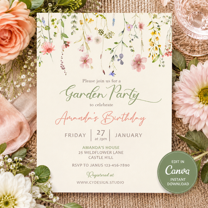Garden Party Invitation | Editable Canva Template