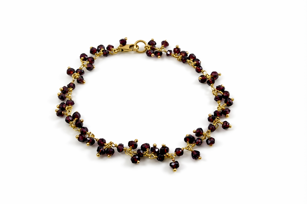 Garnet Gemstone Cluster Bracelet – Gold Filled – Handmade in Raleigh NC – January Birthstone Bracelet
