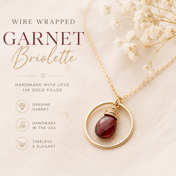 Vampire Diaries Necklace - Garnet Gemstone Wire Wrapped Briolette Teardrop Necklace