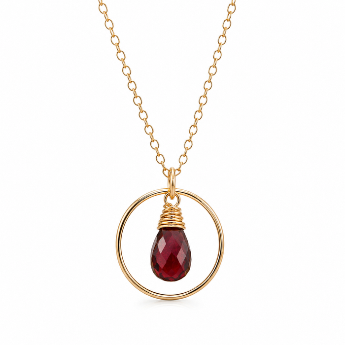 Vampire Diaries Necklace - Garnet Gemstone Wire Wrapped Briolette Teardrop Necklace