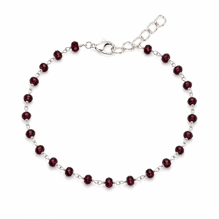 Garnet Gemstone Wire Wrapped Sterling Silver Bracelet