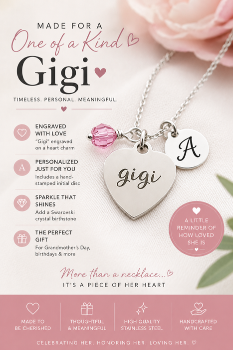 Gigi Necklace – Sterling Silver with Birthstone & Initial Charm