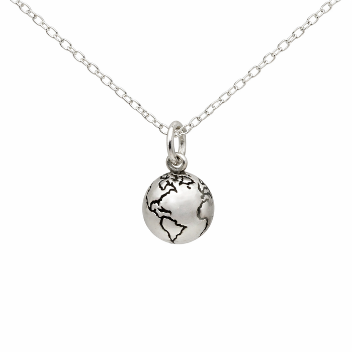 Sterling Silver Globe Necklace – Dainty Earth Charm Necklace – Travel Inspired Jewelry