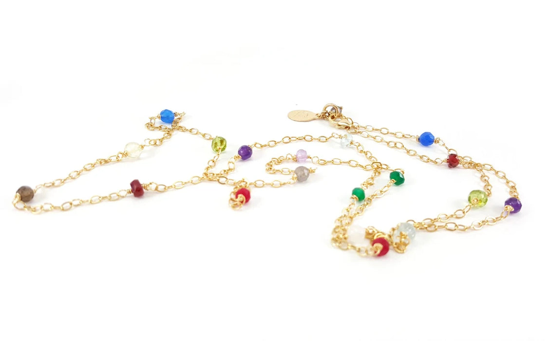 wire wrapped gold filled multi gemstone necklace