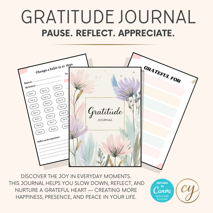 Gratitude and Growth Planner 38-page Canva template - printable journal