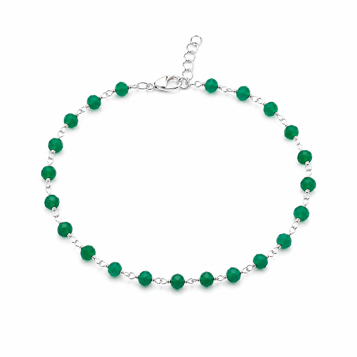 Green Onyx Gemstone Layering Bracelet - Wire Wrapped Chain Bracelet