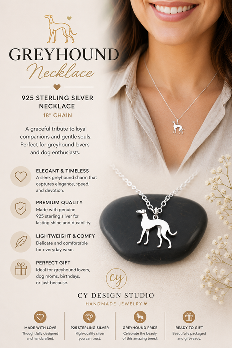 Greyhound Dog 925 Sterling Silver Necklace