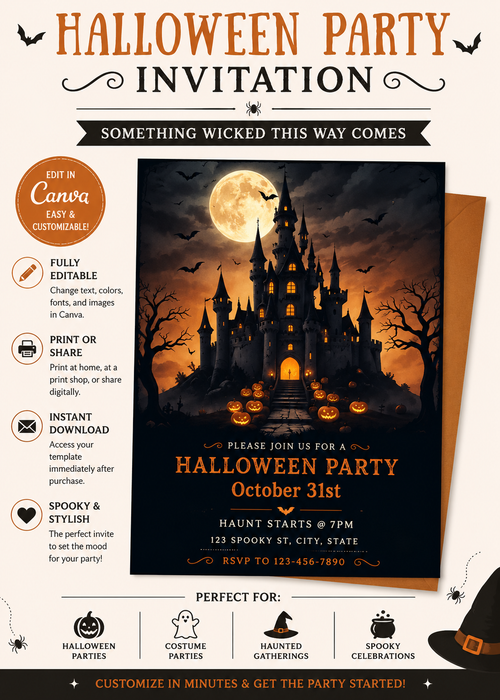 Halloween Party Invitation – Editable Canva Template