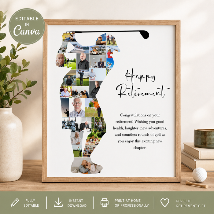 Golfer Retirement Wall Art Template | Editable Canva Retirement Gift