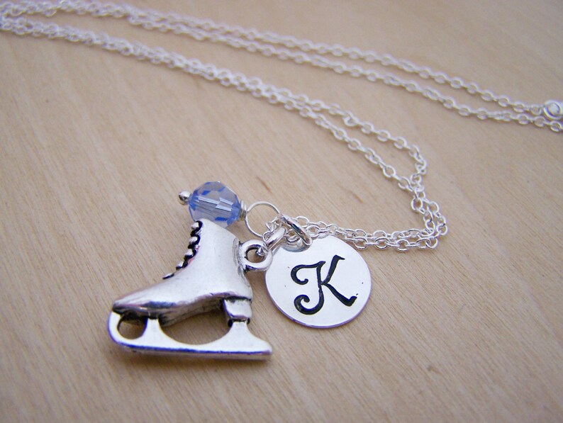 Personalized Ice Skating Necklace – Sterling Silver Skate Charm with Birthstone & Initial