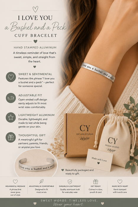 “I Love You a Bushel and a Peck” Hand Stamped Cuff Bracelet