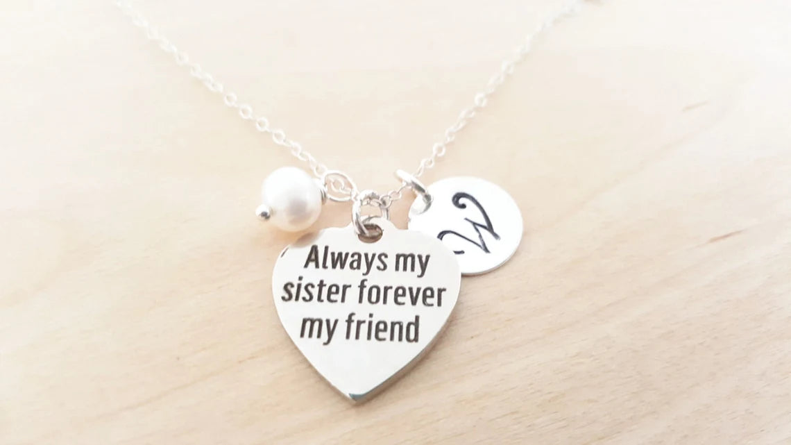 Always My Sister, Forever My Friend Necklace – Personalized Initial & Birthstone Gift